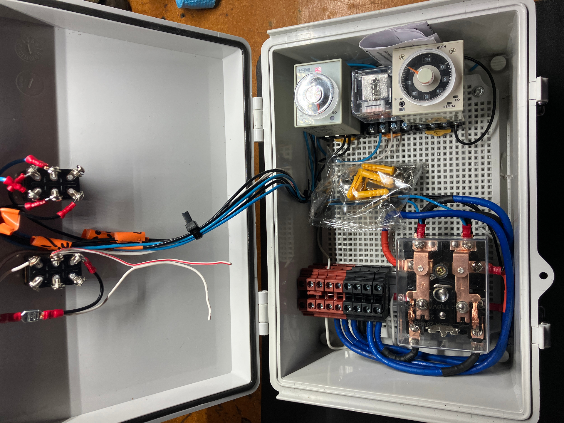 Overhead view of ATS Box relays and bus bar